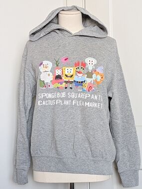 Uniqlo Cactus Plant Flea Market SpongeBob SquarePants Gray Graphic Hoodie Sz 13